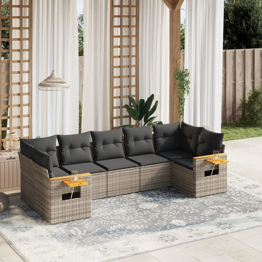 7-delige Loungeset met kussens poly rattan grijs Tuinsets | Creëer jouw Trendy Thuis | Gratis bezorgd & Retour | Trendy.nl