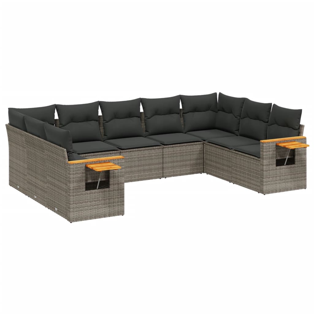 9-delige Loungeset met kussens poly rattan grijs Tuinsets | Creëer jouw Trendy Thuis | Gratis bezorgd & Retour | Trendy.nl