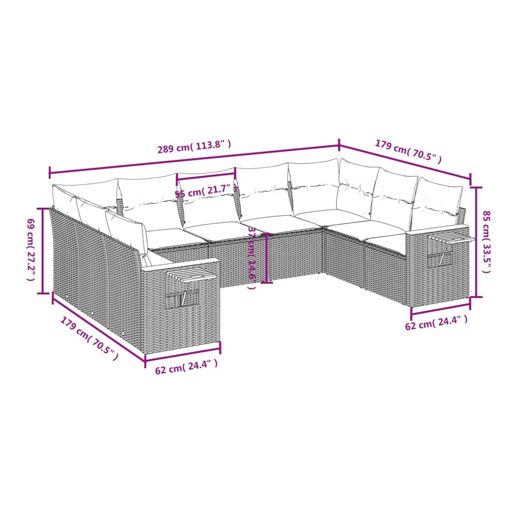 9-delige Loungeset met kussens poly rattan grijs Tuinsets | Creëer jouw Trendy Thuis | Gratis bezorgd & Retour | Trendy.nl