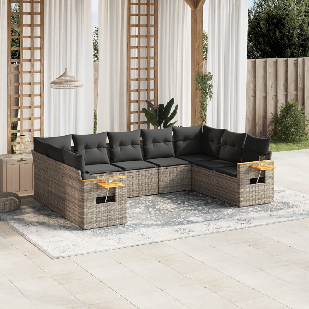 9-delige Loungeset met kussens poly rattan grijs Tuinsets | Creëer jouw Trendy Thuis | Gratis bezorgd & Retour | Trendy.nl