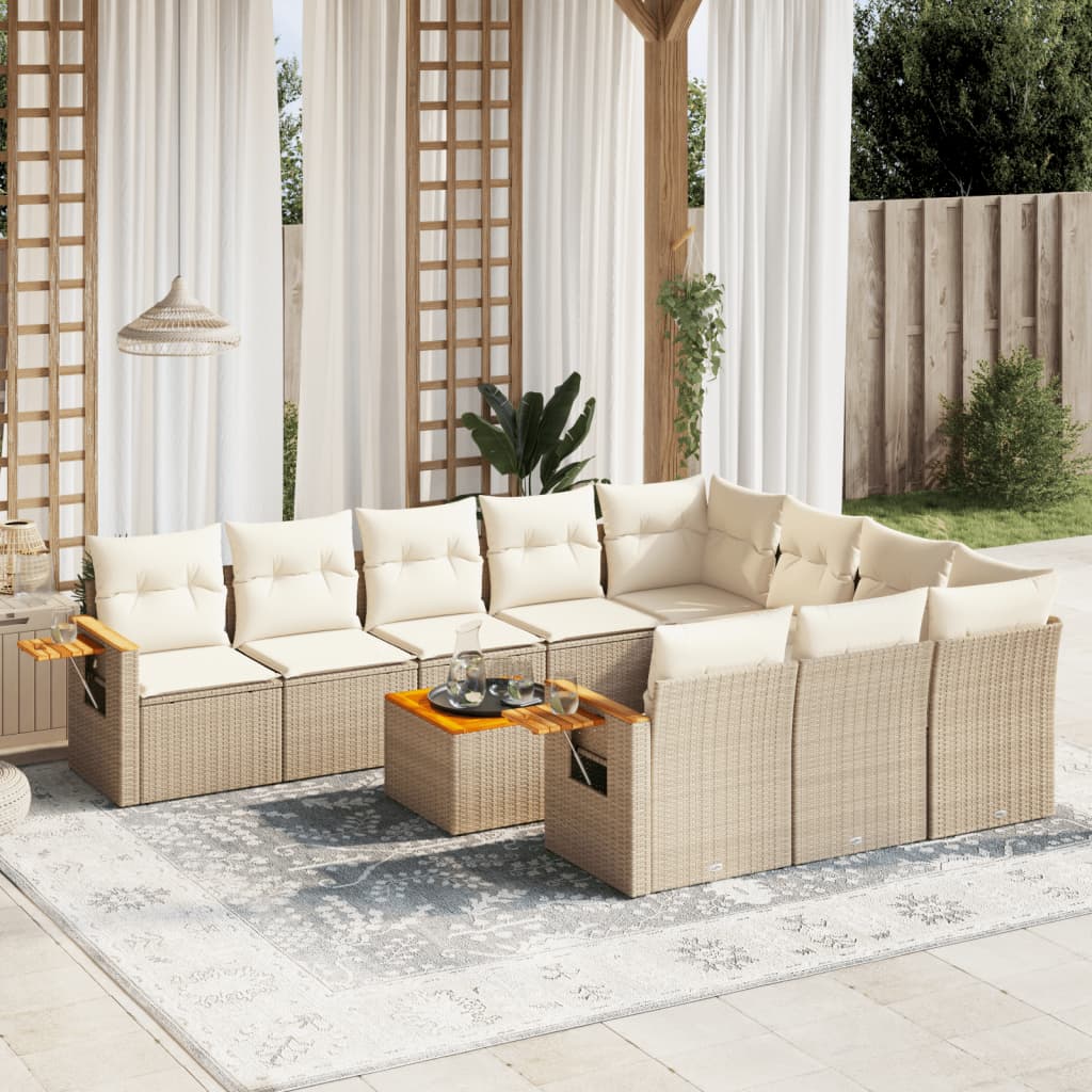 11-delige Tuinset met kussens poly rattan beige