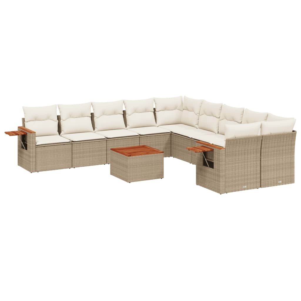 11-delige Tuinset met kussens poly rattan beige