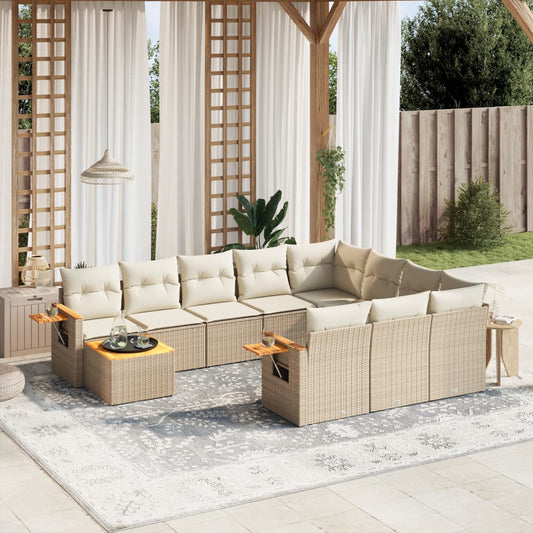 11-delige Tuinset met kussens poly rattan beige