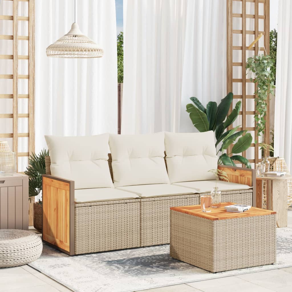 4-delige Loungeset met kussens poly rattan beige