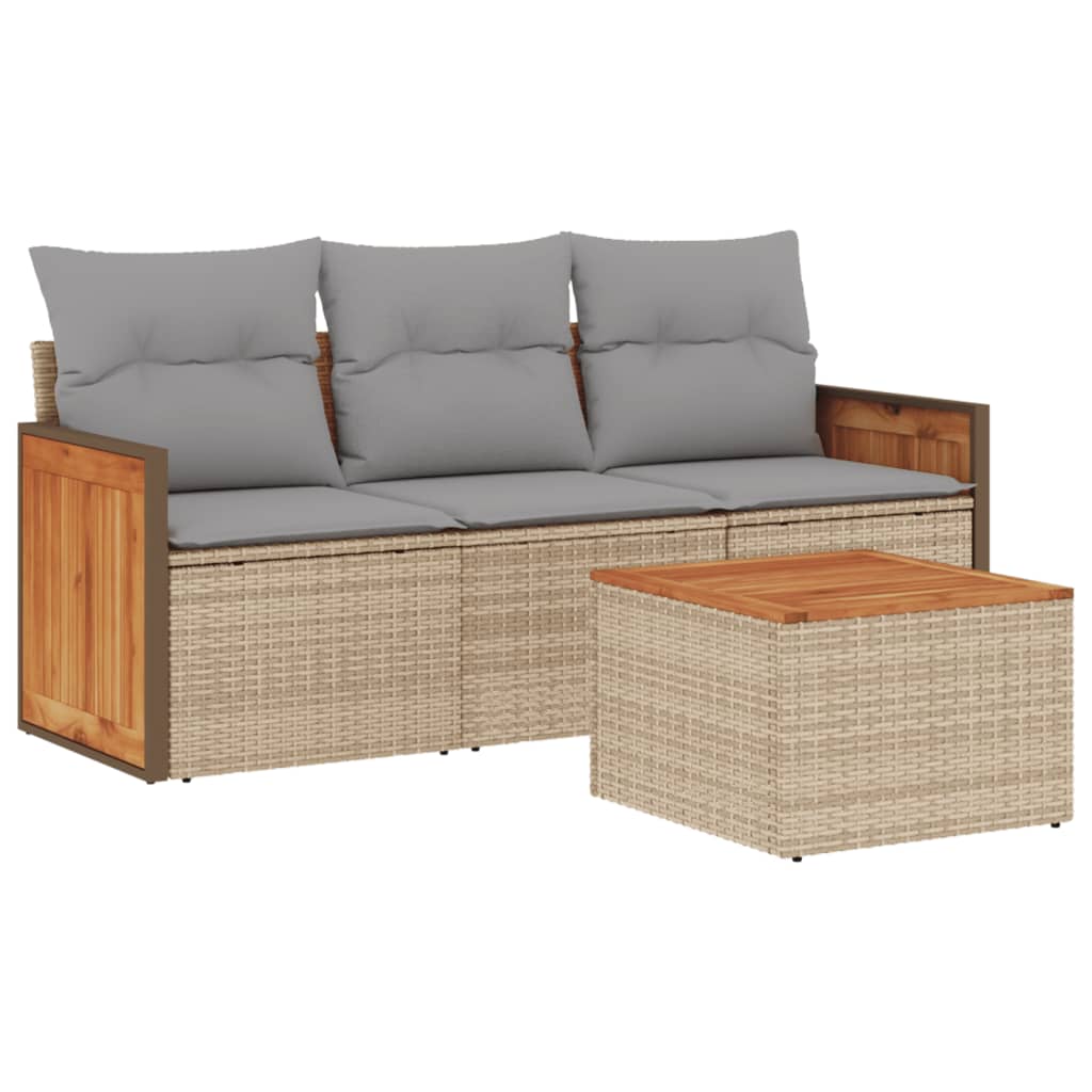 4-delige Loungeset met kussens poly rattan beige