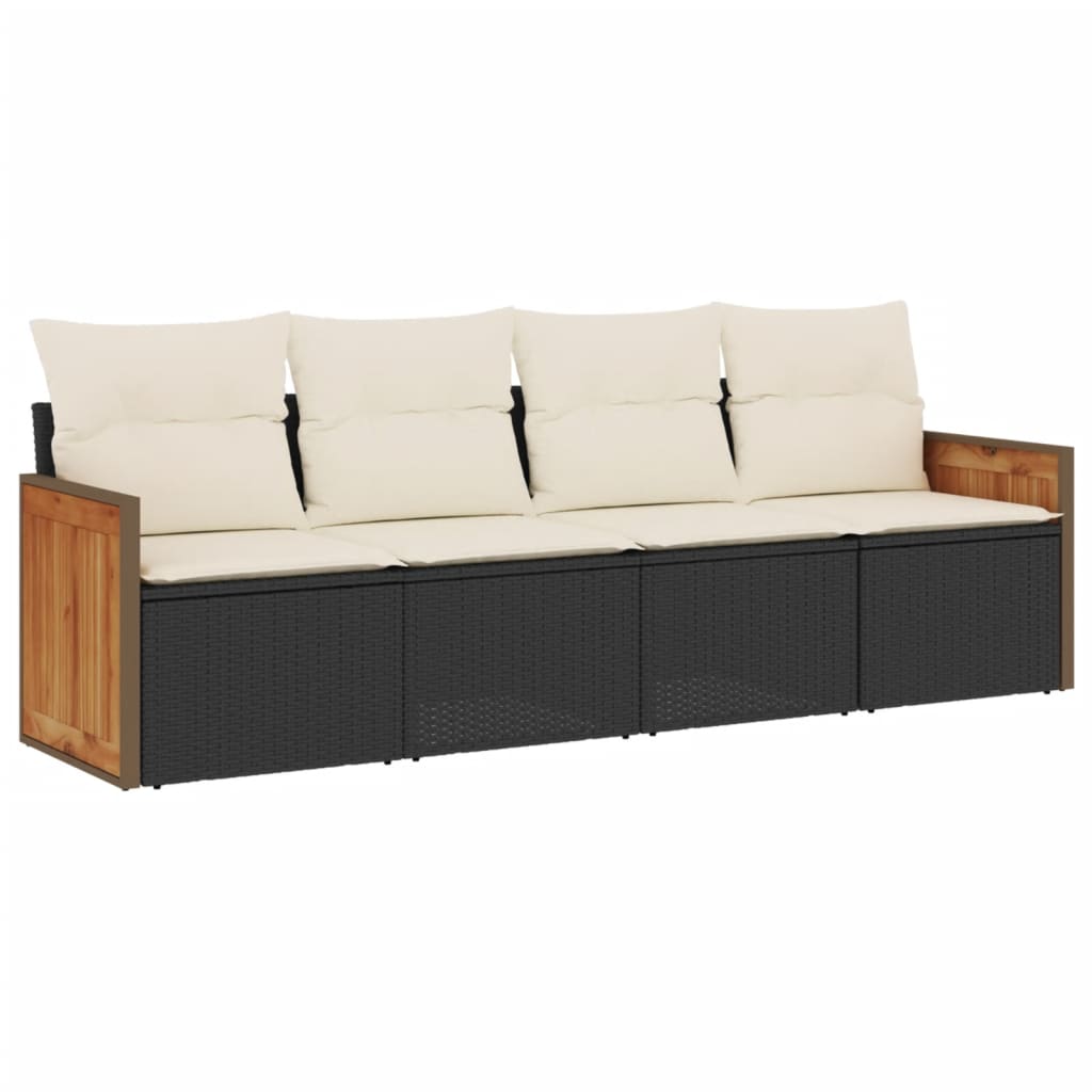 4-delige Loungeset met kussens poly rattan zwart