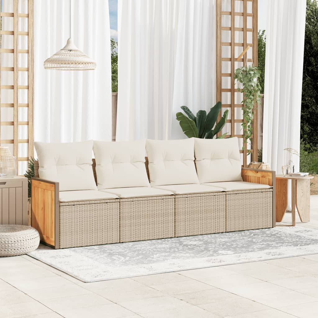 4-delige Loungeset met kussens poly rattan beige