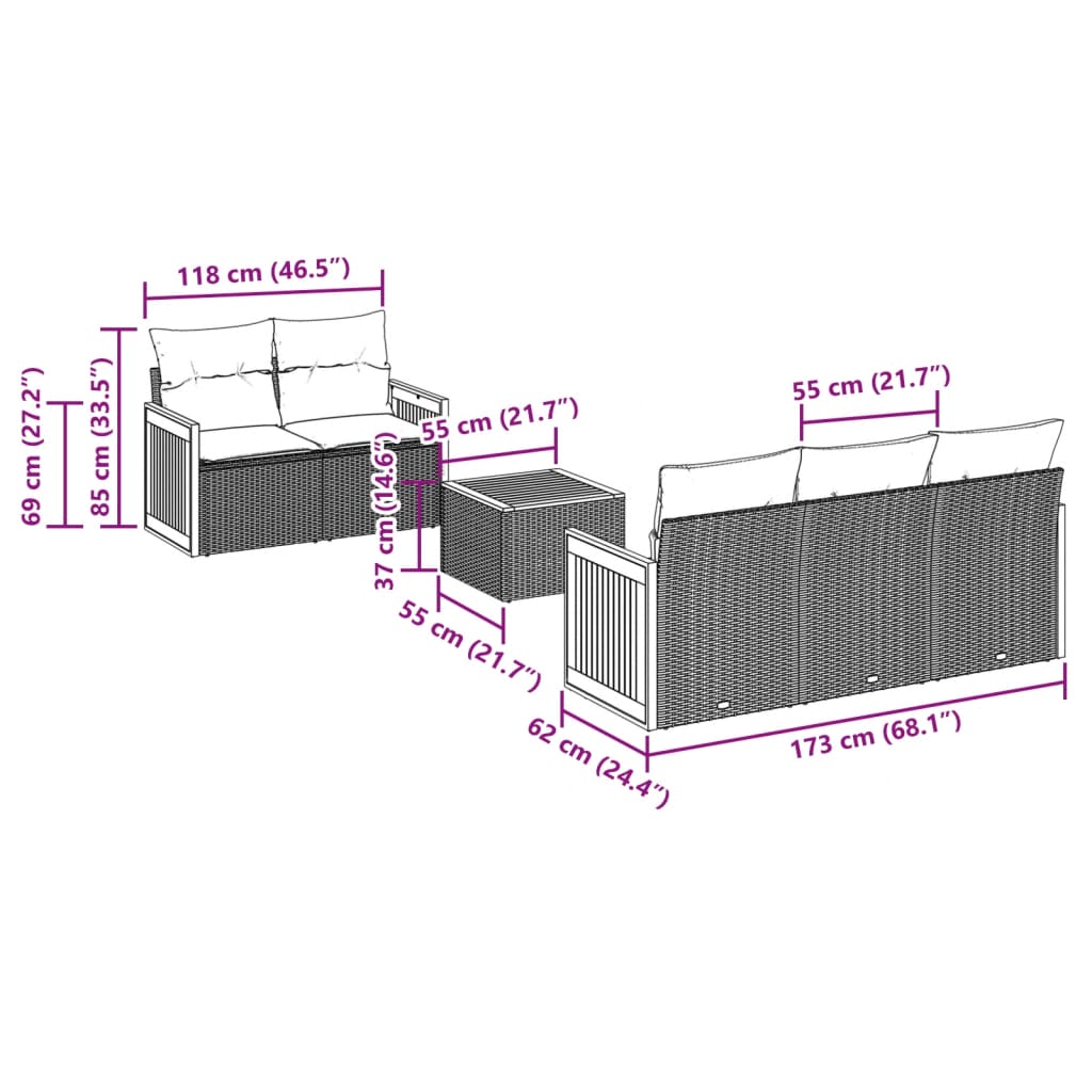 6-delige Loungeset met kussens poly rattan zwart Tuinsets | Creëer jouw Trendy Thuis | Gratis bezorgd & Retour | Trendy.nl