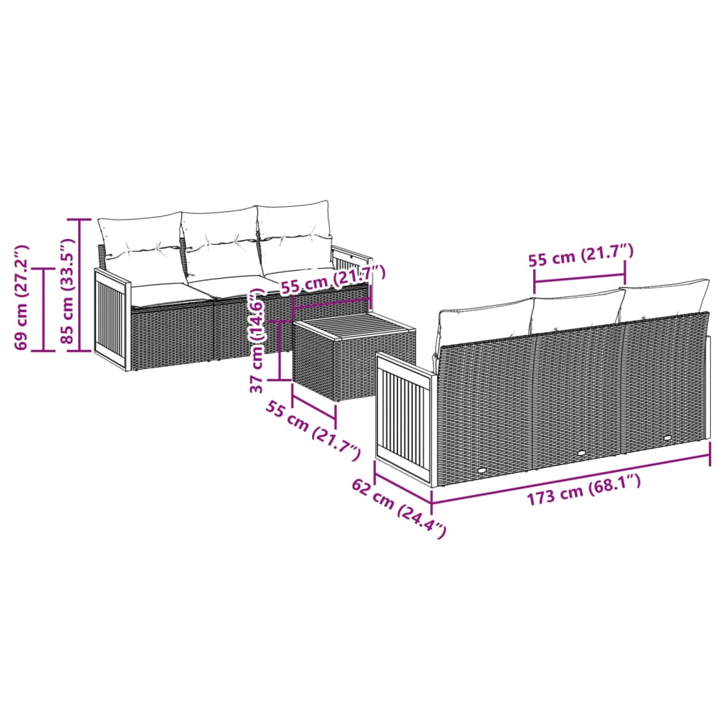 7-delige Loungeset met kussens poly rattan zwart Tuinsets | Creëer jouw Trendy Thuis | Gratis bezorgd & Retour | Trendy.nl