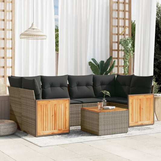 7-delige Loungeset met kussens poly rattan grijs Tuinsets | Creëer jouw Trendy Thuis | Gratis bezorgd & Retour | Trendy.nl