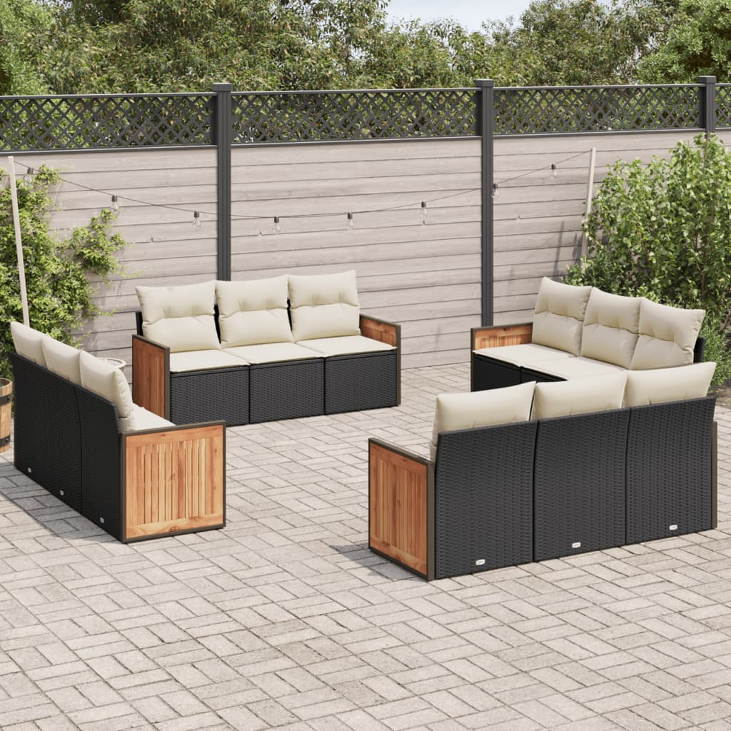 12-delige Loungeset met kussens poly rattan zwart