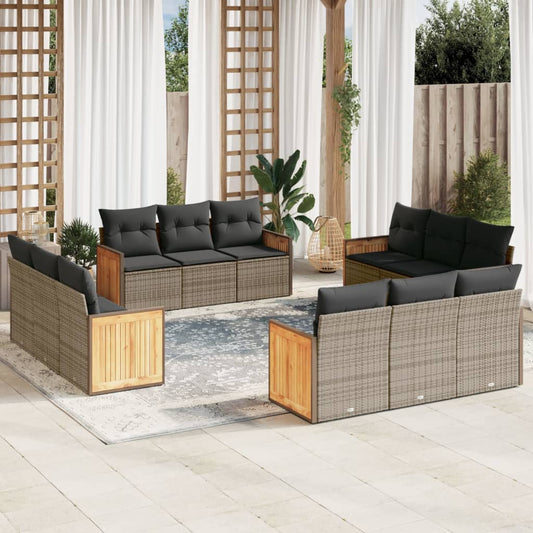 12-delige Loungeset met kussens poly rattan grijs