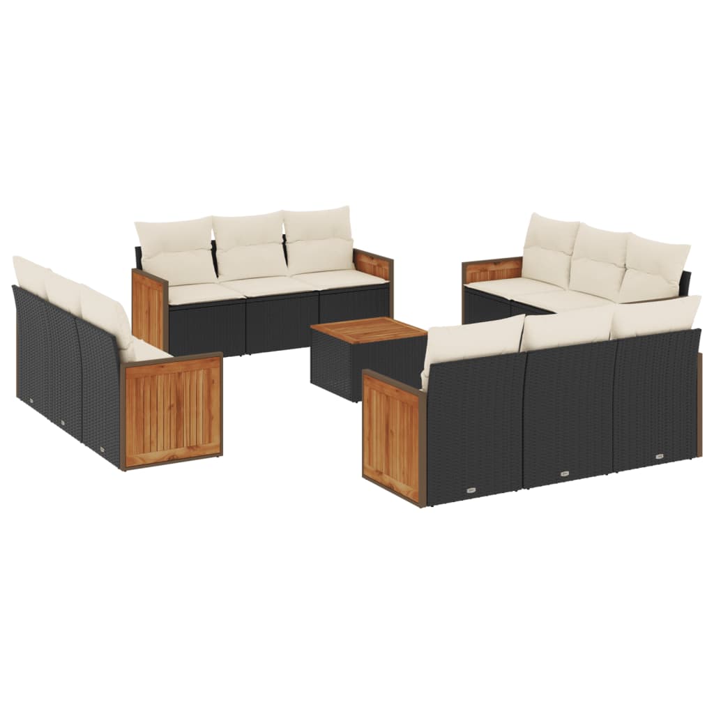 13-delige Loungeset met kussens poly rattan zwart