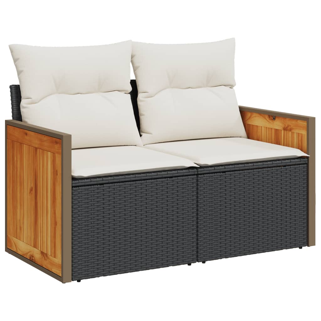 13-delige Loungeset met kussens poly rattan zwart