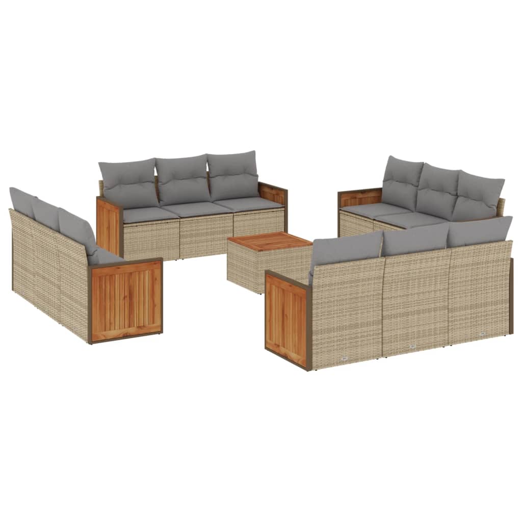 13-delige Loungeset met kussens poly rattan beige