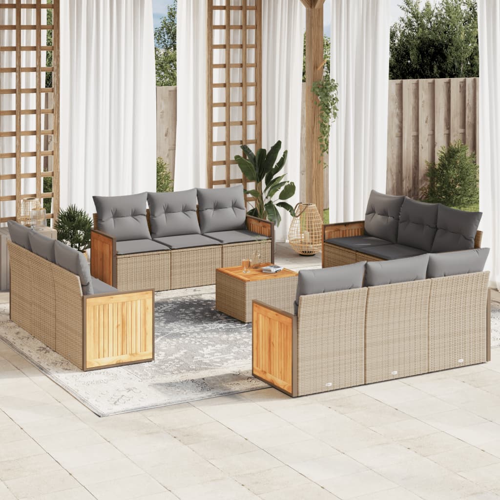 13-delige Loungeset met kussens poly rattan beige