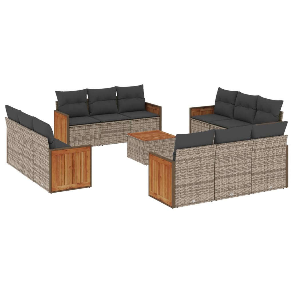 13-delige Loungeset met kussens poly rattan grijs