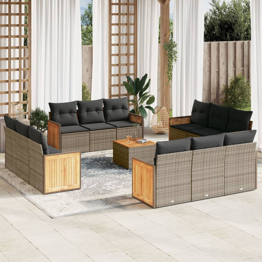 13-delige Loungeset met kussens poly rattan grijs