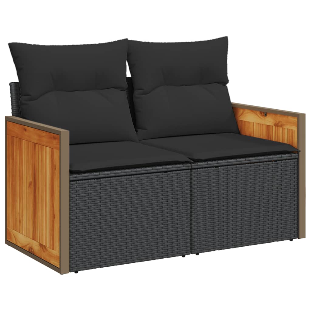 5-delige Loungeset met kussens poly rattan zwart