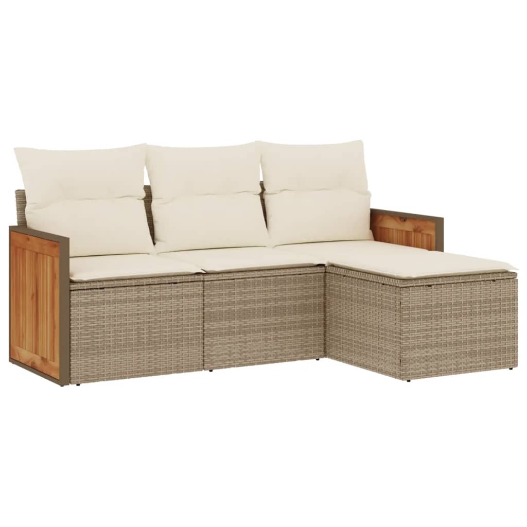 4-delige Loungeset met kussens poly rattan beige