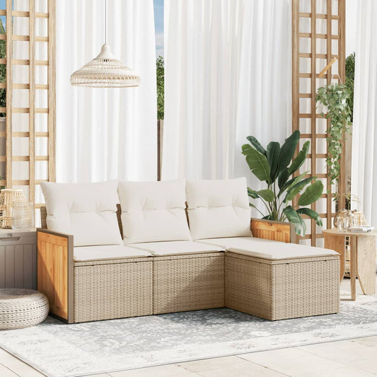 4-delige Loungeset met kussens poly rattan beige