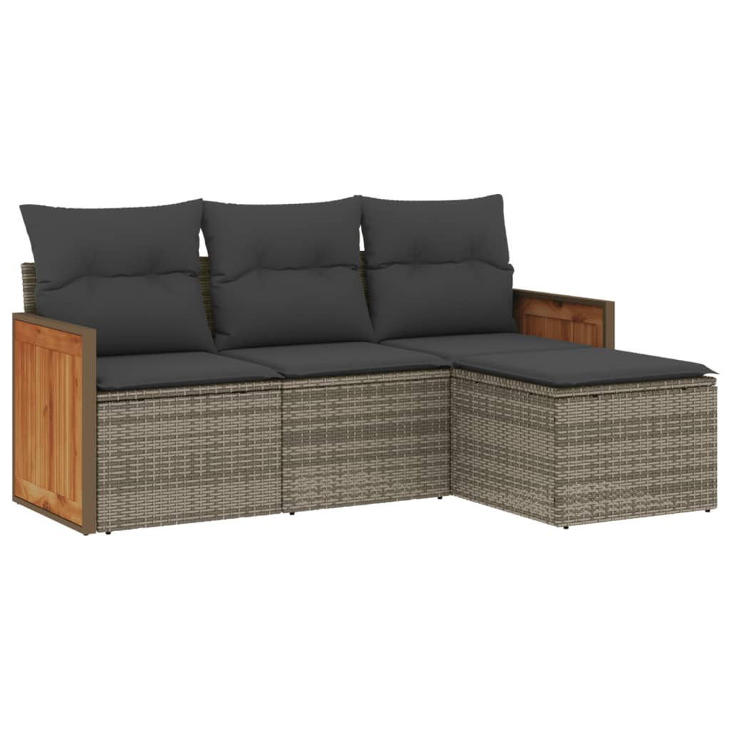 4-delige Loungeset met kussens poly rattan grijs