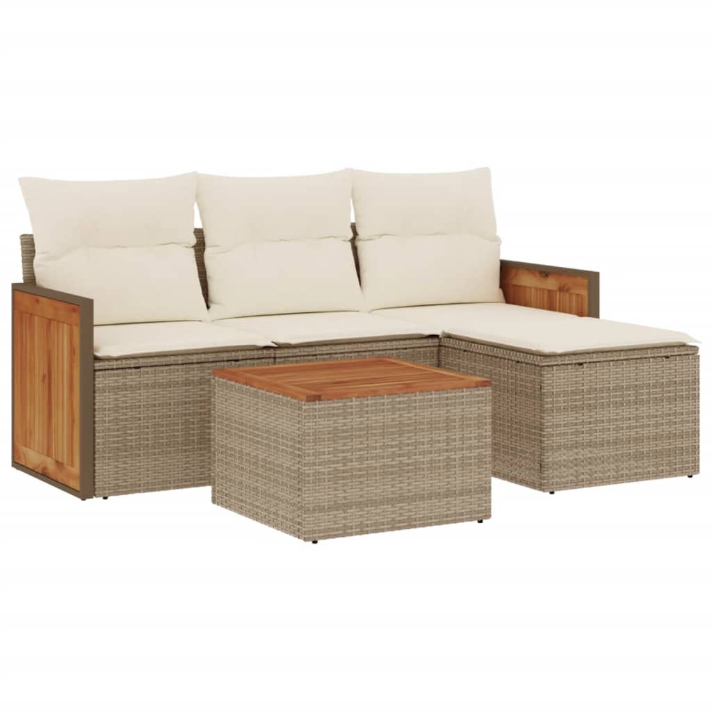 5-delige Loungeset met kussens poly rattan beige