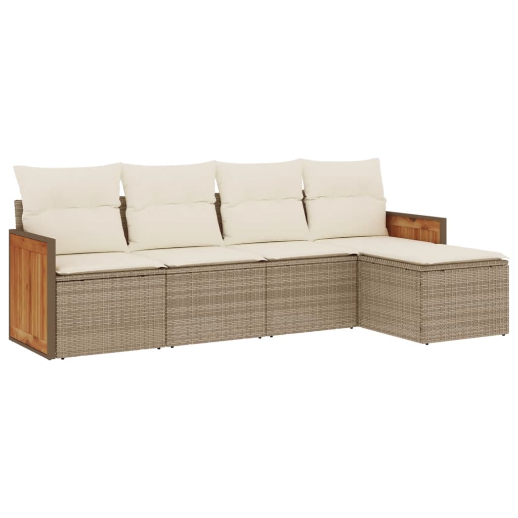 5-delige Loungeset met kussens poly rattan beige