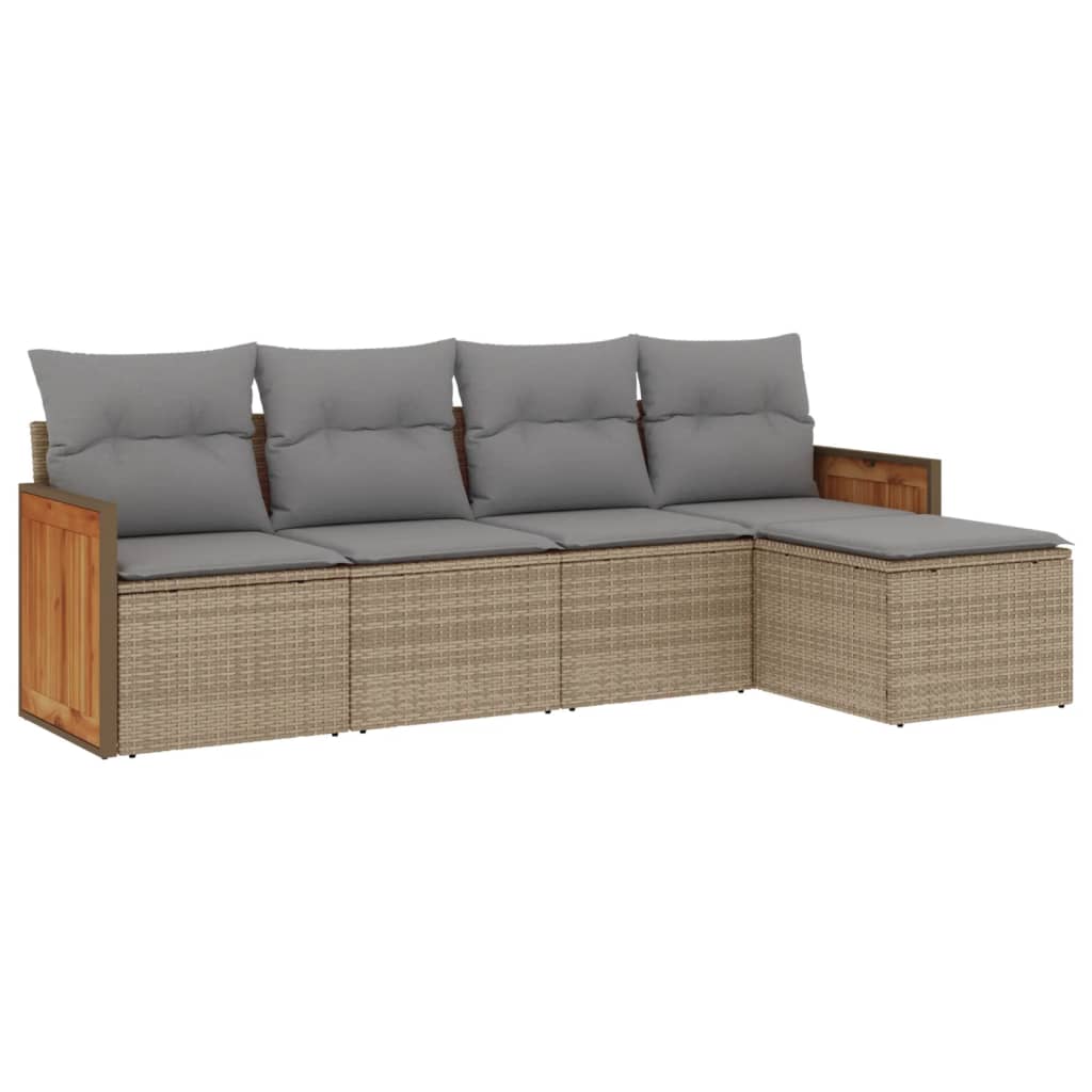 5-delige Loungeset met kussens poly rattan beige