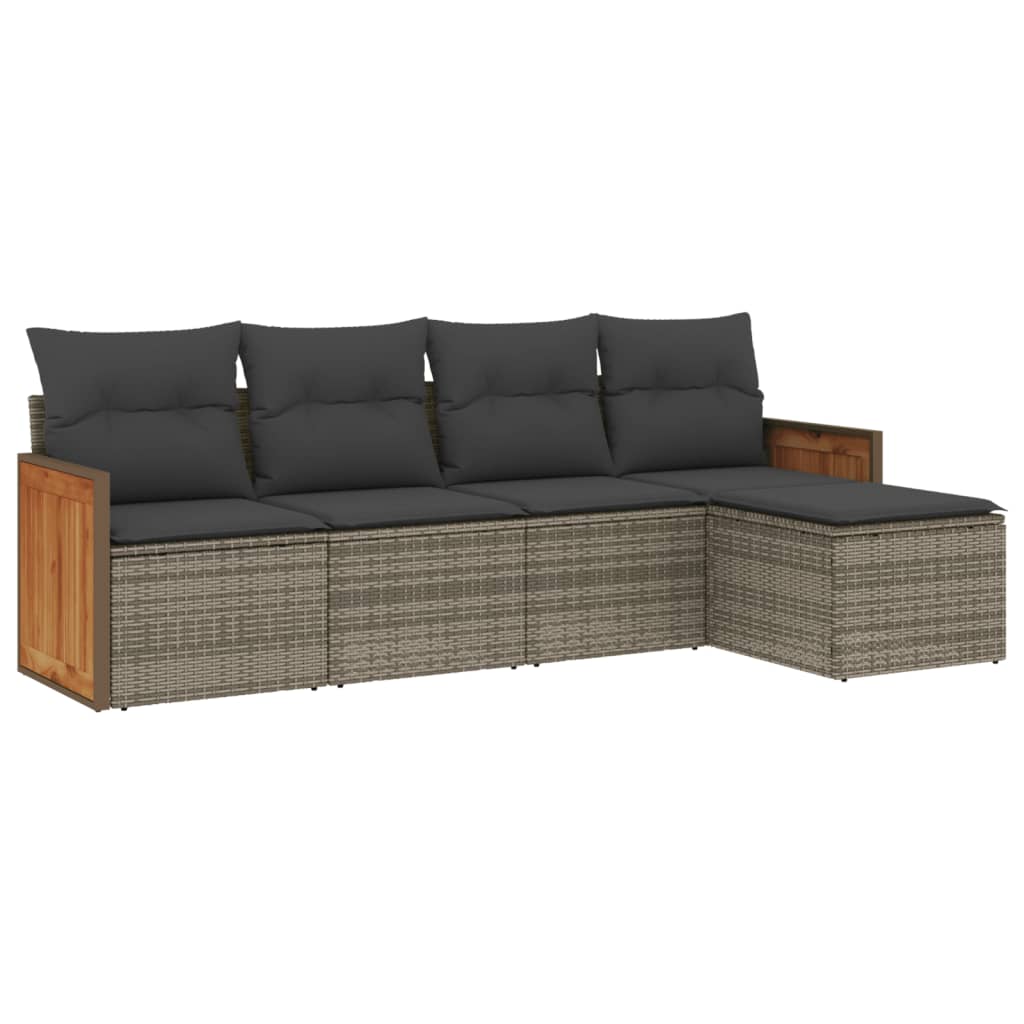 5-delige Loungeset met kussens poly rattan grijs