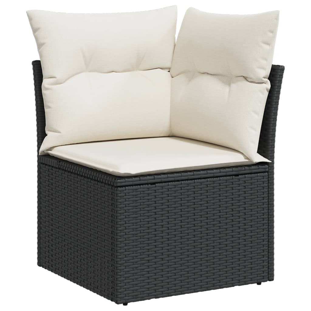 4-delige Loungeset met kussens poly rattan zwart