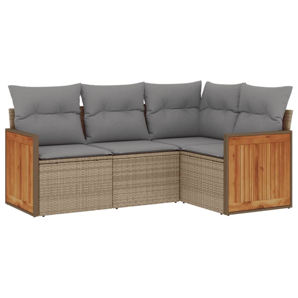 4-delige Loungeset met kussens poly rattan beige