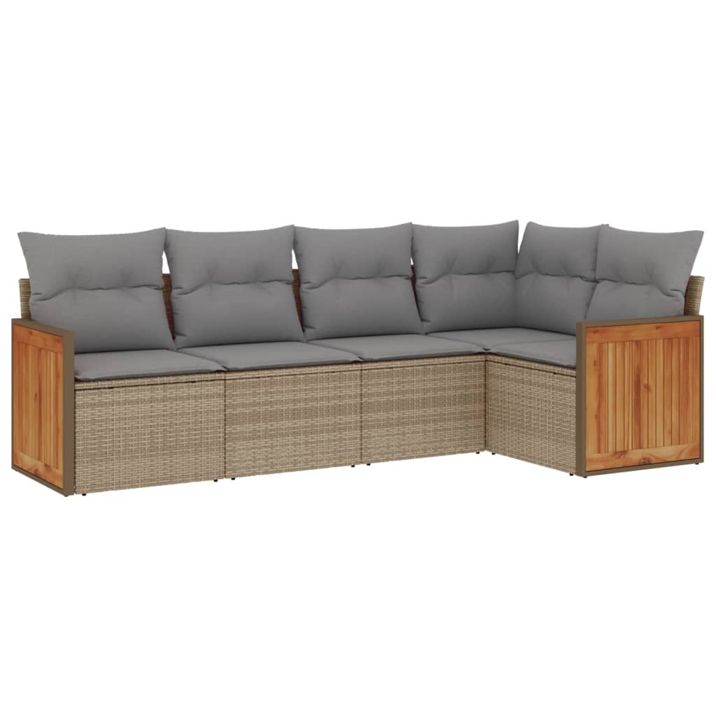 5-delige Loungeset met kussens poly rattan beige