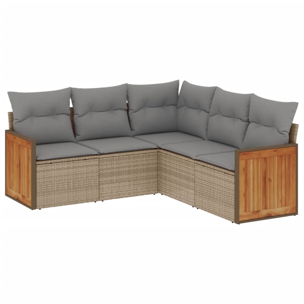 5-delige Loungeset met kussens poly rattan beige