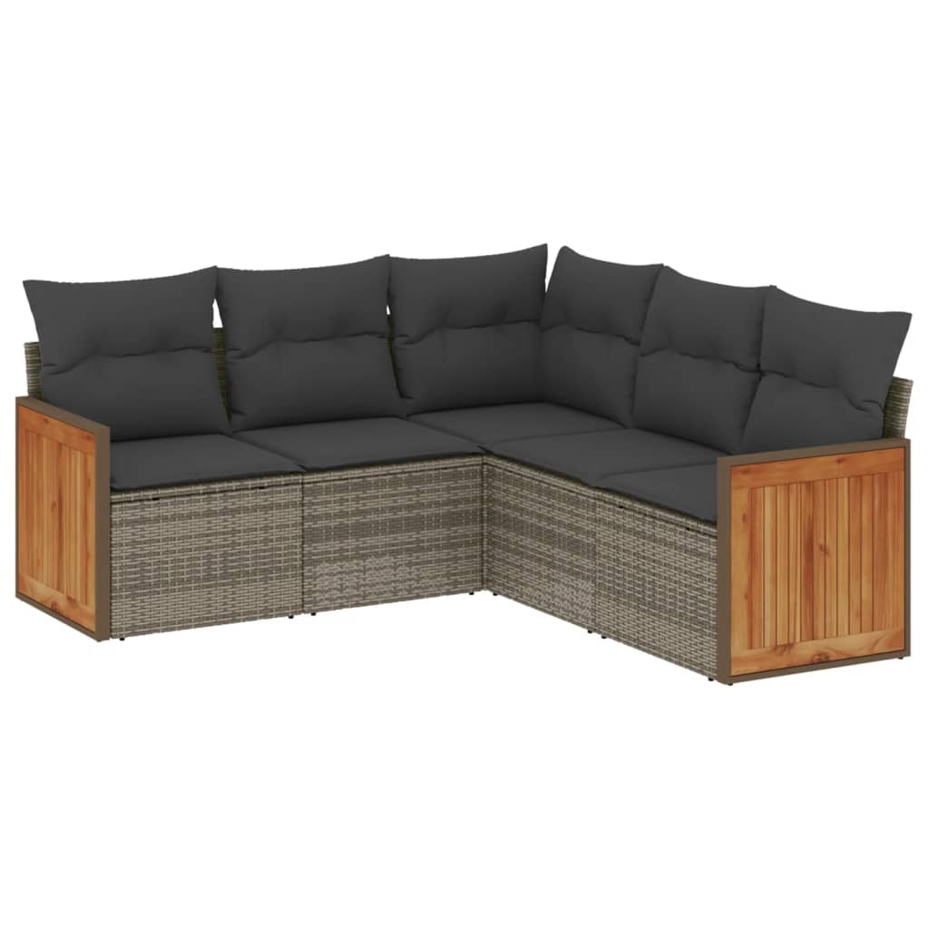 5-delige Loungeset met kussens poly rattan grijs