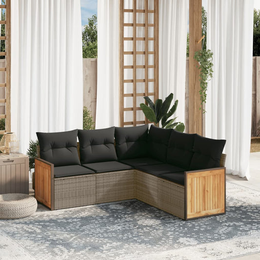 5-delige Loungeset met kussens poly rattan grijs