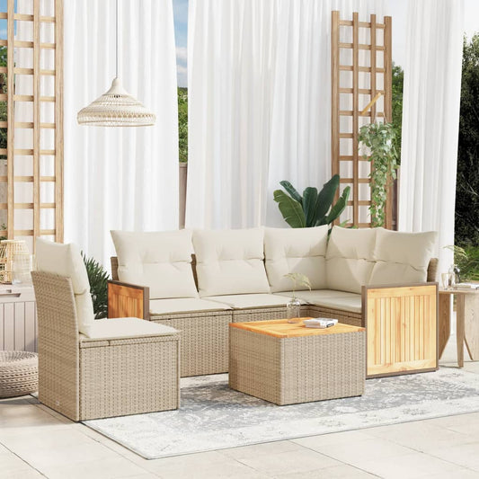 6-delige Loungeset met kussens poly rattan beige