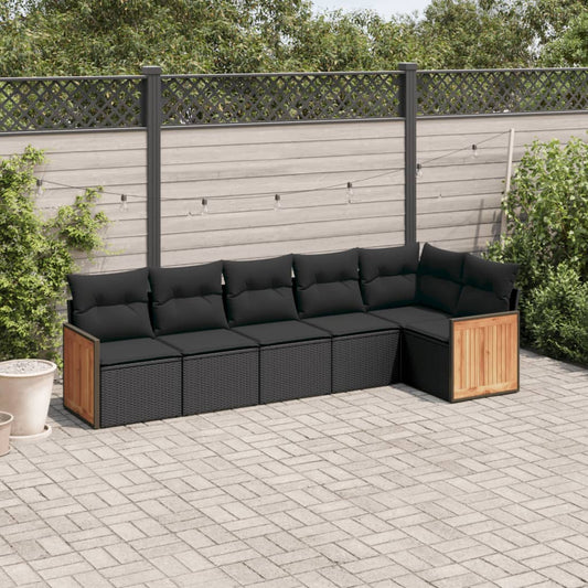 6-delige Loungeset met kussens poly rattan zwart Tuinsets | Creëer jouw Trendy Thuis | Gratis bezorgd & Retour | Trendy.nl