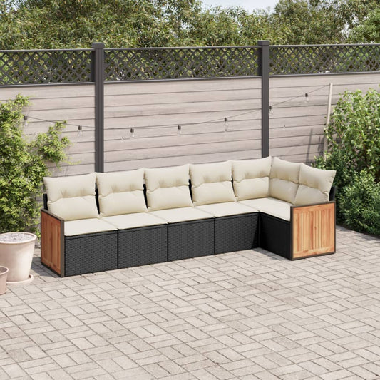 6-delige Loungeset met kussens poly rattan zwart Tuinsets | Creëer jouw Trendy Thuis | Gratis bezorgd & Retour | Trendy.nl