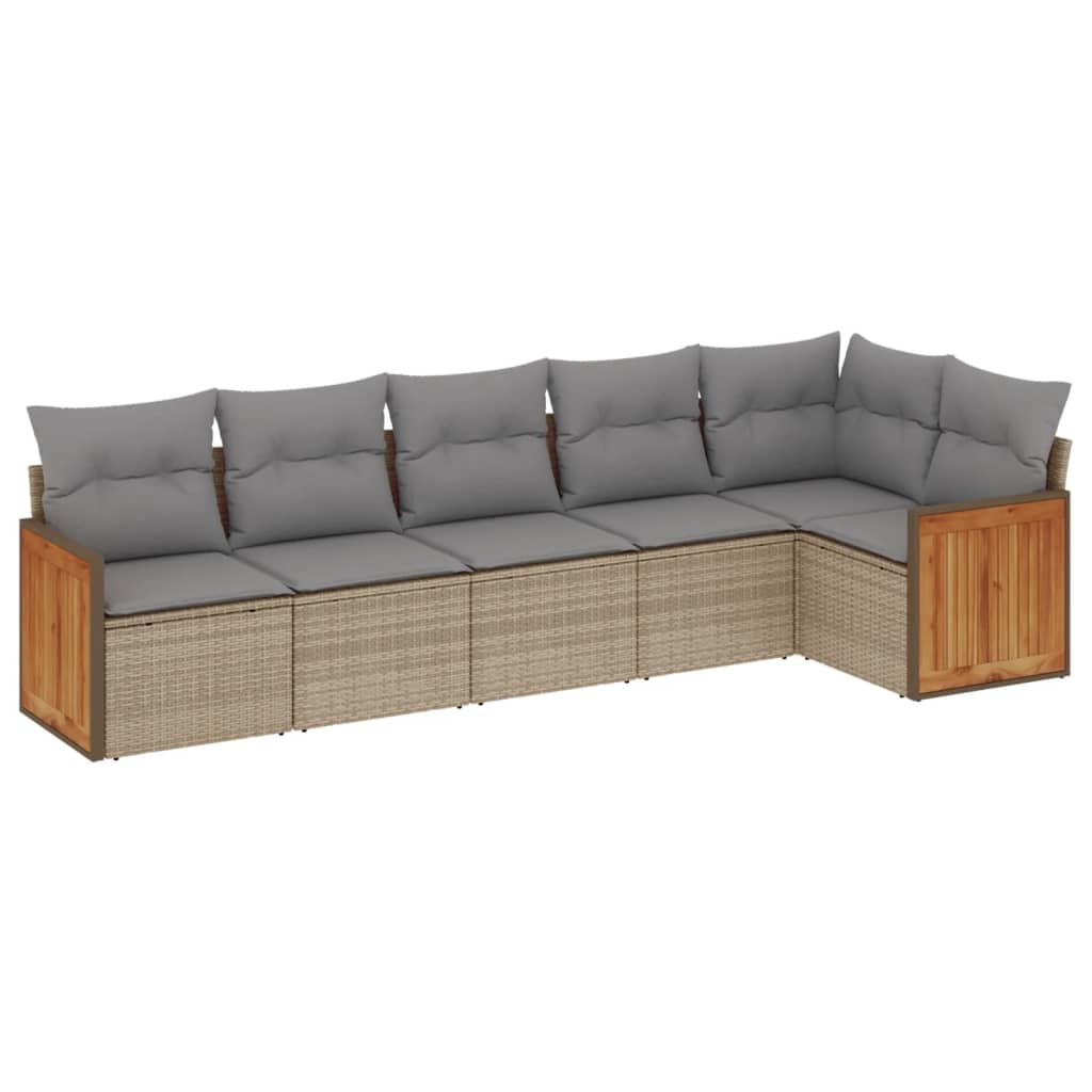 6-delige Loungeset met kussens poly rattan beige Tuinsets | Creëer jouw Trendy Thuis | Gratis bezorgd & Retour | Trendy.nl