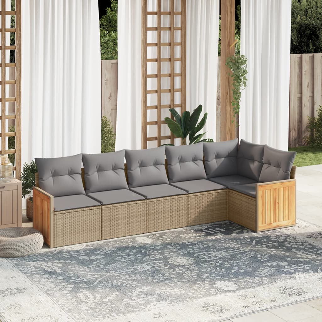 6-delige Loungeset met kussens poly rattan beige Tuinsets | Creëer jouw Trendy Thuis | Gratis bezorgd & Retour | Trendy.nl