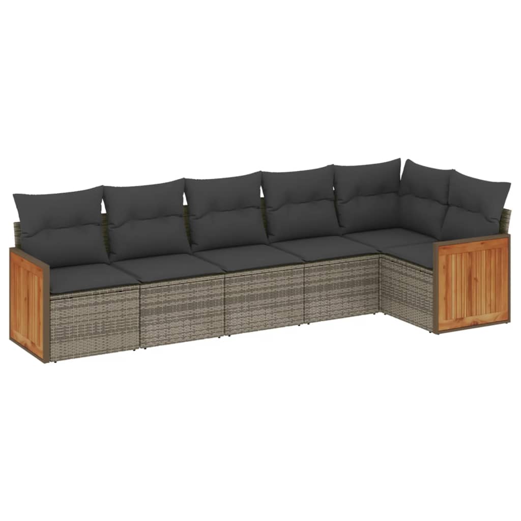 6-delige Loungeset met kussens poly rattan grijs Tuinsets | Creëer jouw Trendy Thuis | Gratis bezorgd & Retour | Trendy.nl