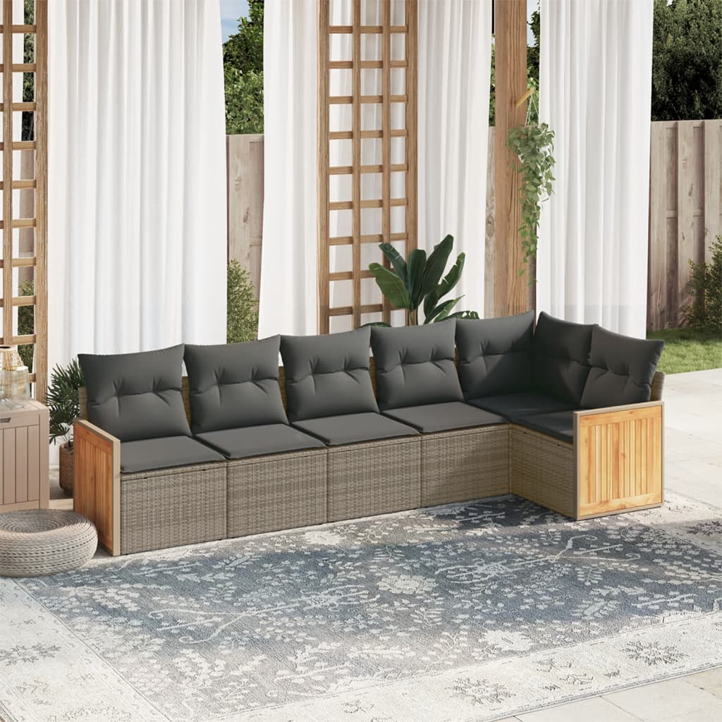 6-delige Loungeset met kussens poly rattan grijs Tuinsets | Creëer jouw Trendy Thuis | Gratis bezorgd & Retour | Trendy.nl