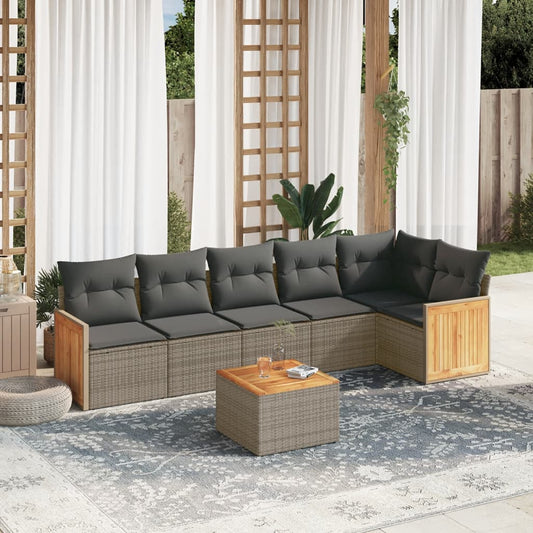 7-delige Loungeset met kussens poly rattan grijs Tuinsets | Creëer jouw Trendy Thuis | Gratis bezorgd & Retour | Trendy.nl