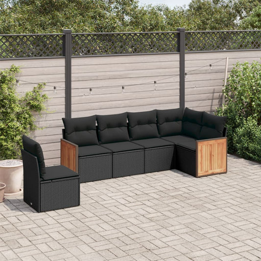 6-delige Loungeset met kussens poly rattan zwart Tuinsets | Creëer jouw Trendy Thuis | Gratis bezorgd & Retour | Trendy.nl