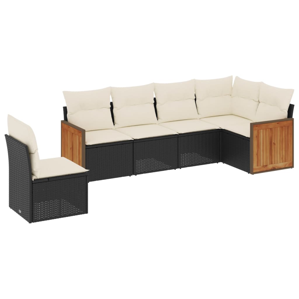 6-delige Loungeset met kussens poly rattan zwart Tuinsets | Creëer jouw Trendy Thuis | Gratis bezorgd & Retour | Trendy.nl