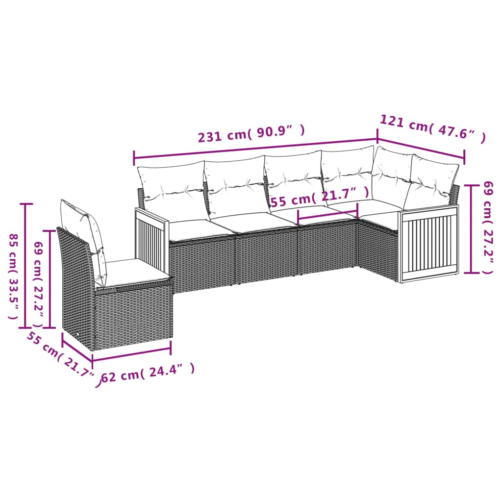 6-delige Loungeset met kussens poly rattan zwart Tuinsets | Creëer jouw Trendy Thuis | Gratis bezorgd & Retour | Trendy.nl