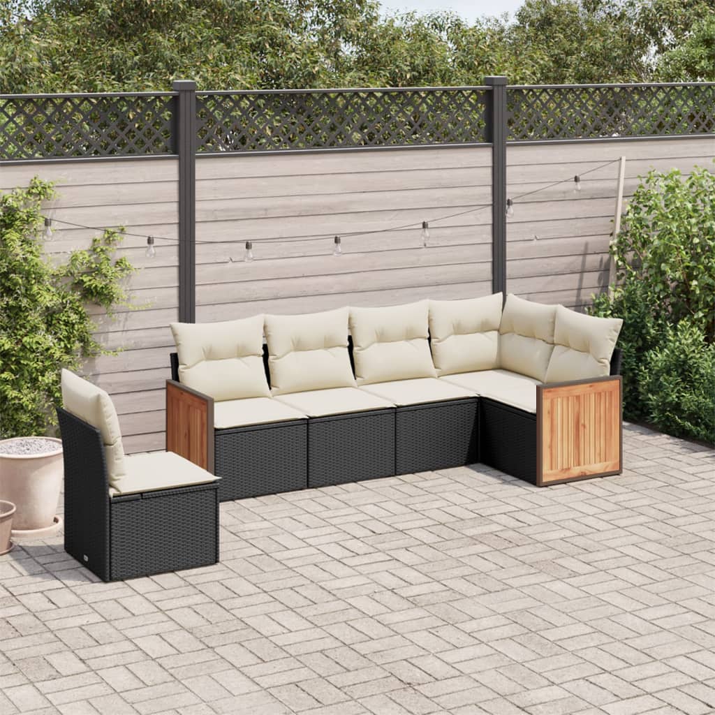 6-delige Loungeset met kussens poly rattan zwart Tuinsets | Creëer jouw Trendy Thuis | Gratis bezorgd & Retour | Trendy.nl