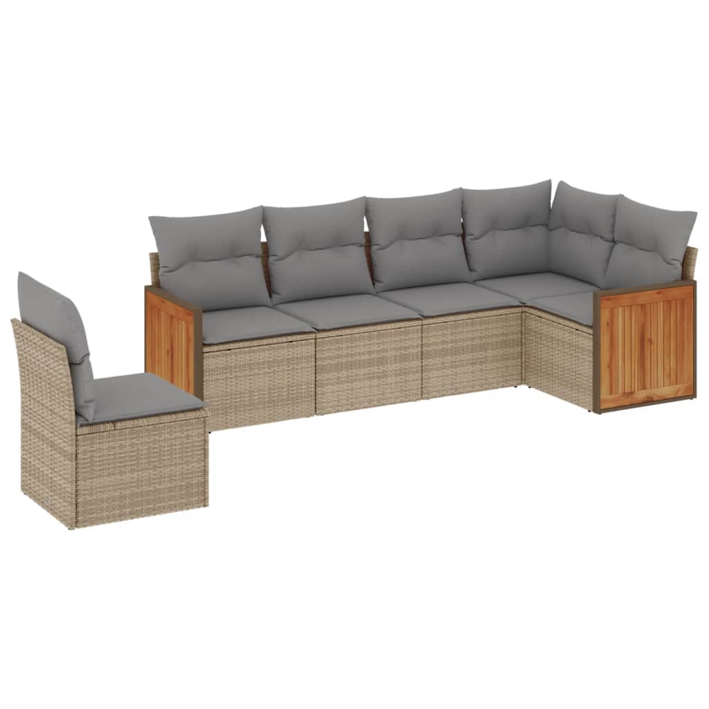 6-delige Loungeset met kussens poly rattan beige Tuinsets | Creëer jouw Trendy Thuis | Gratis bezorgd & Retour | Trendy.nl