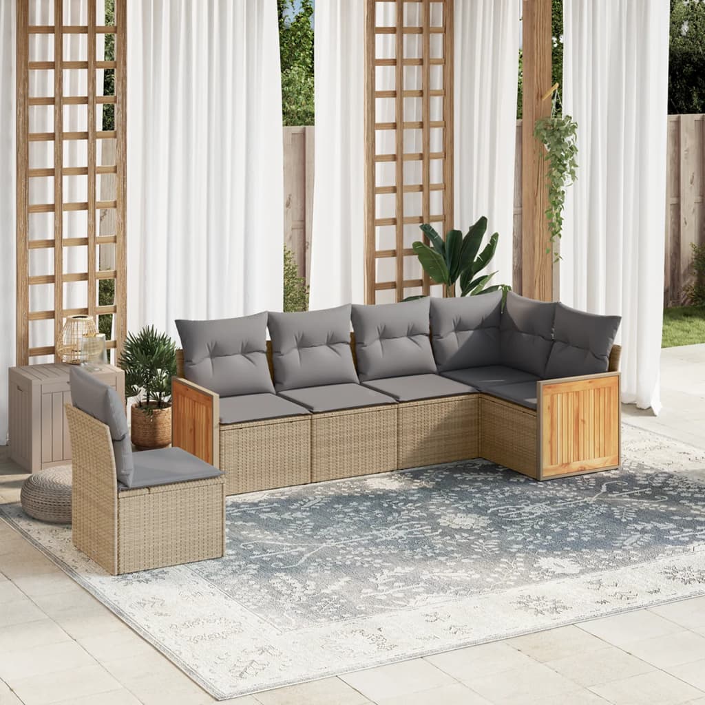 6-delige Loungeset met kussens poly rattan beige Tuinsets | Creëer jouw Trendy Thuis | Gratis bezorgd & Retour | Trendy.nl